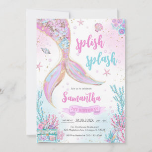 Mermaid Under the Sea Splish Splash Birthday Invitation