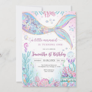 Mermaid Under the Sea Splish Splash Birthday Invitation