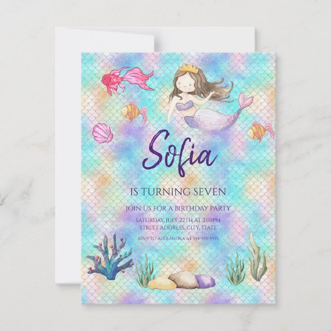 Mermaid Under The Sea Water Birthday Invitation (Front)