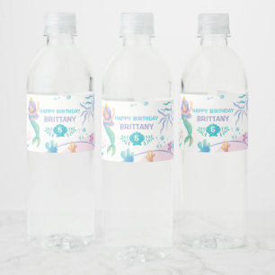 Mermaid Under the Sea Watercolor birthday  Water Bottle Label