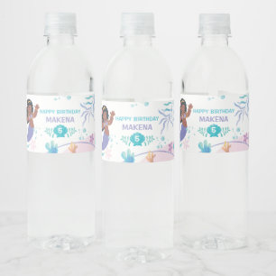 Mermaid Under the Sea Watercolor birthday  Water Bottle Label