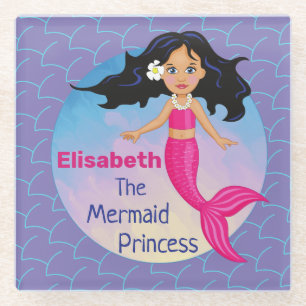 Mermaid under the water pink water waves beautiful glass coaster
