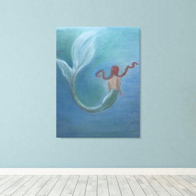 Mermaid under water canvas print (Insitu(Wood Floor))