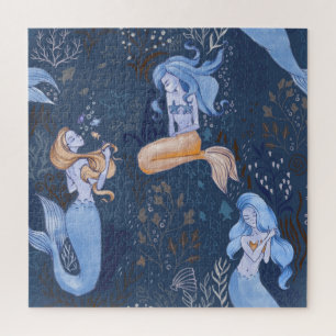 Mermaid Underwater Sea Seamless Illustration Jigsaw Puzzle