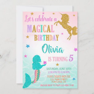 Mermaid Unicorn Birthday Invitation Magical party