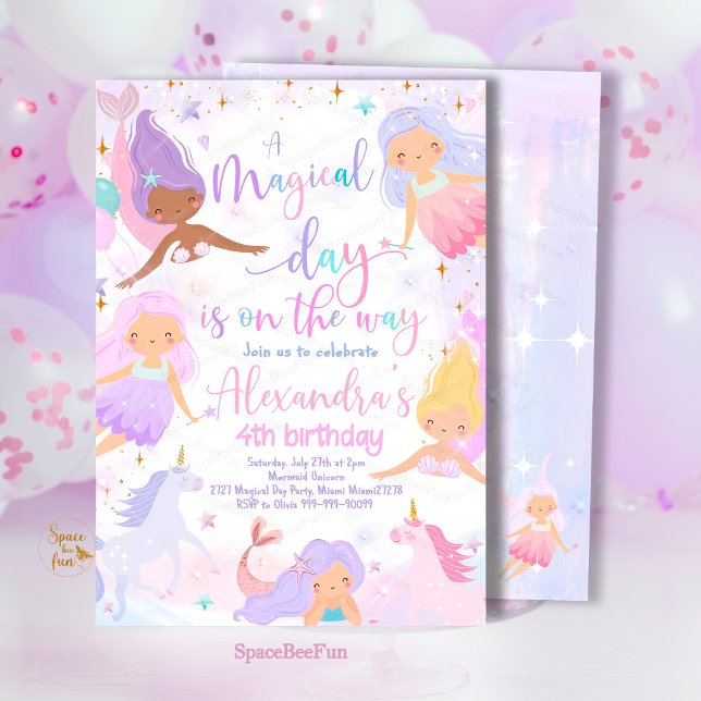 Mermaid & Unicorn Birthday Party Invitation Under (Mermaid and Unicorn magical,,Birthday Party,Invitation mermaid,Sea Mermaid,Party invite,Under The Se)
