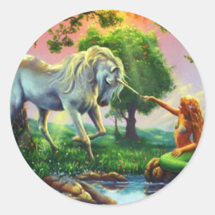 mermaid & unicorn classic round sticker