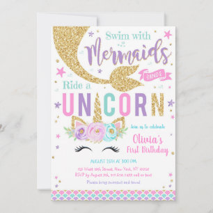 Mermaid Unicorn Girl Birthday Invitation