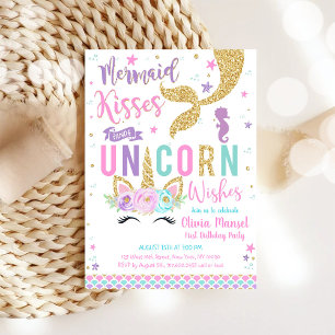 Mermaid Unicorn Girl Birthday Invitation