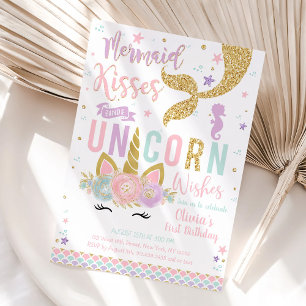 Mermaid Unicorn Girl Birthday Invitation
