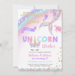 Mermaid & Unicorn girl birthday invitation. Invitation