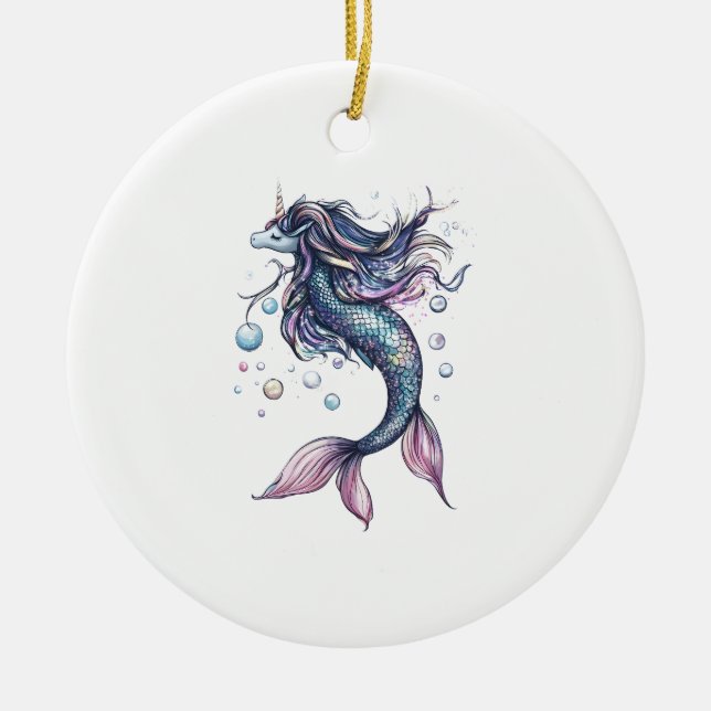Mermaid Unicorn Hybrid (1) Ceramic Tree Decoration (Front)