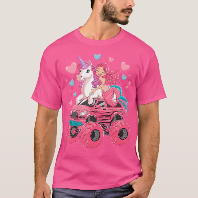 Mermaid Unicorn Monster Truck Birthday Party Monst T-Shirt (Front)