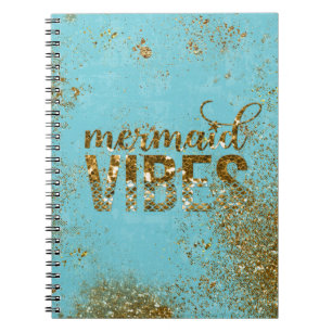 Mermaid Vibes- Gold Glitter Typography on Teal Spiral Notebook