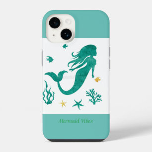 Mermaid Vibes White and Teal Case-Mate iPhone Ca 14 Case