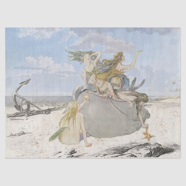 Mermaid Vintage Decoupage Beach Starfish Ocean  Tissue Paper (Front)