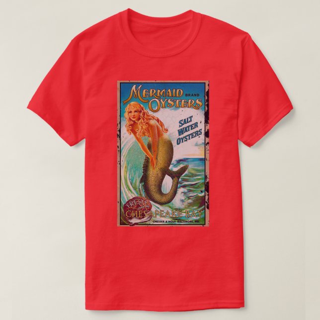 Mermaid vintage seafood oyster food advertisement T-Shirt (Design Front)