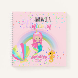 Mermaid Wanna Be A Unicorn Rainbow Under Sea Girls Notebook