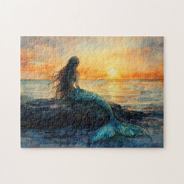 Mermaid Watching a Sunrise Art Jigsaw Puzzle (Horizontal)