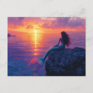 Mermaid Watching a Sunset Art Postcard