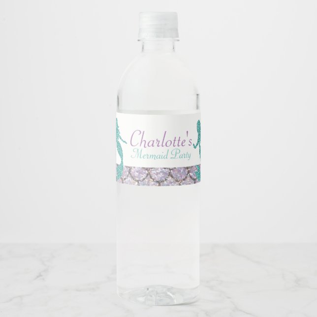 Mermaid Water Bottle Labels, Under the sea party Water Bottle Label (Front)