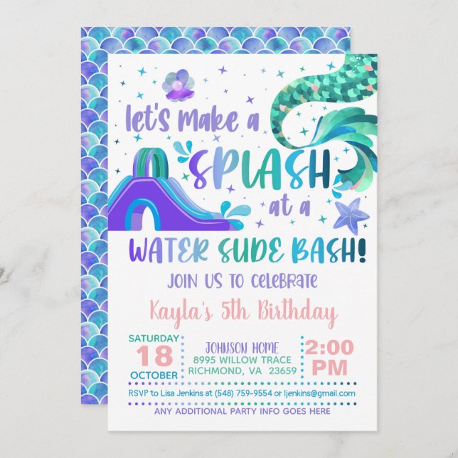 Mermaid Water Slide Birthday Invitation (Front/Back)