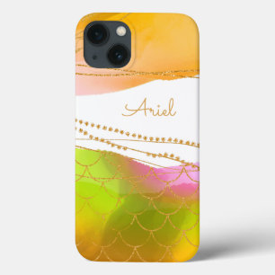 Mermaid Watercolor Art Gold Name Modern Fun iPhone 13 Case