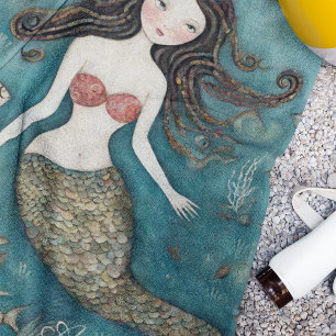 Mermaid Watercolor Beach Towel