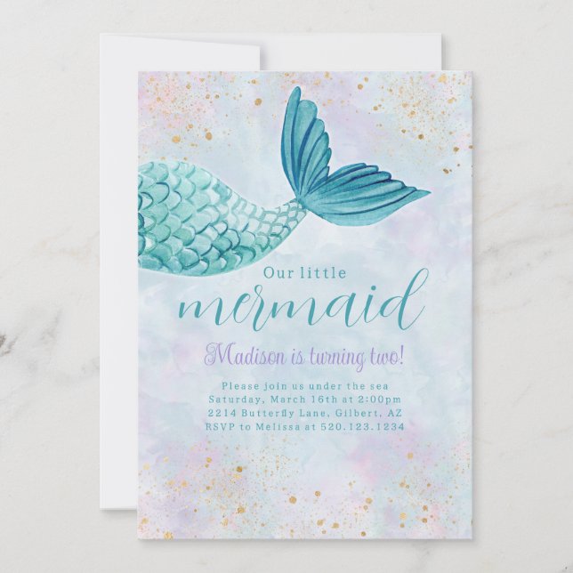 Mermaid  Watercolor Birthday Any Age Invite (Front)