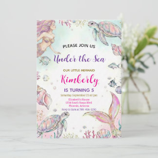 Mermaid Watercolor Birthday Invitation
