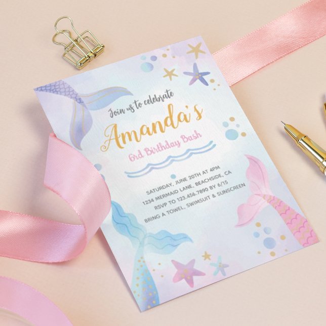 Mermaid watercolor Birthday Invitation (Creator Uploaded)