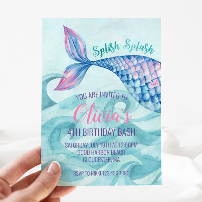 Mermaid Watercolor Birthday Invitation (Creator Uploaded)
