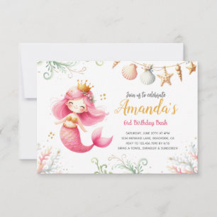Mermaid watercolor Birthday Invitation