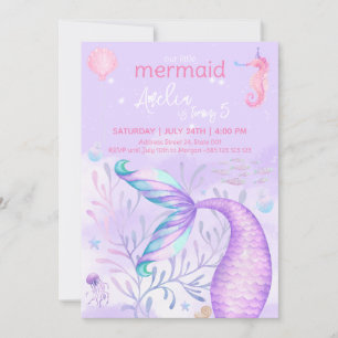 Mermaid Watercolor Birthday Party Invitation