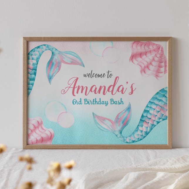 Mermaid watercolor Birthday Welcome Sign (Creator Uploaded)