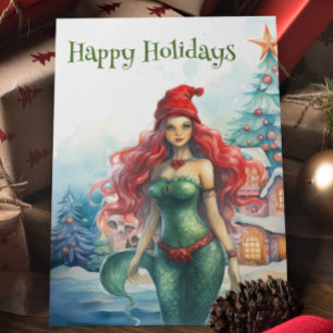 Mermaid Watercolor Christmas Holiday