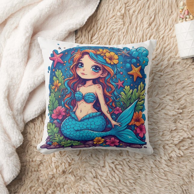mermaid Watercolor  Cushion (Blanket)
