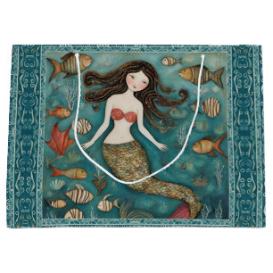 Mermaid Watercolor  Large Gift Bag