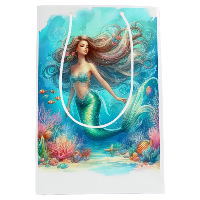 Mermaid watercolor medium gift bag (Front)