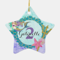 Mermaid Watercolor Name & Age Baby Girl Birthday