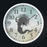 Mermaid Watercolor Ocean Coral Hair Clock<br><div class="desc">A magical mermaid with coral hair and watercolor ocean background wood frame clock. Choose from white,  black,  or natural wood frame. Magical decor for your cabin or beach house.</div>