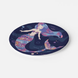 Mermaid Watercolor Paper Plate