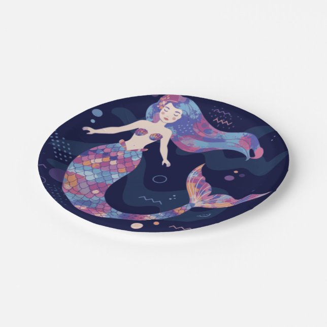 Mermaid Watercolor Paper Plate (Angled)