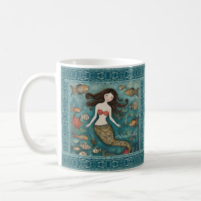  Mermaid Watercolor Personalised Coffee Mug (Left)