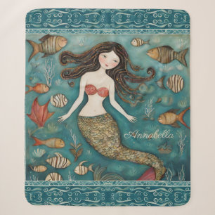 Mermaid Watercolor Personalised Sherpa Blanket
