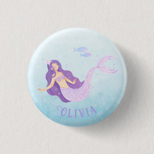 Mermaid Watercolor Purple Cute Girl Birthday  3 Cm Round Badge