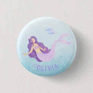 Mermaid Watercolor Purple Cute Girl Birthday  3 Cm Round Badge