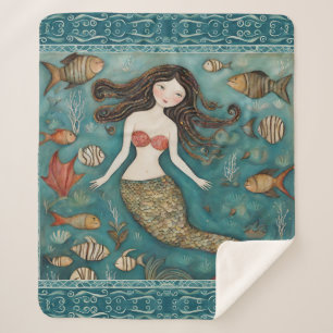 Mermaid Watercolor Sherpa Blanket