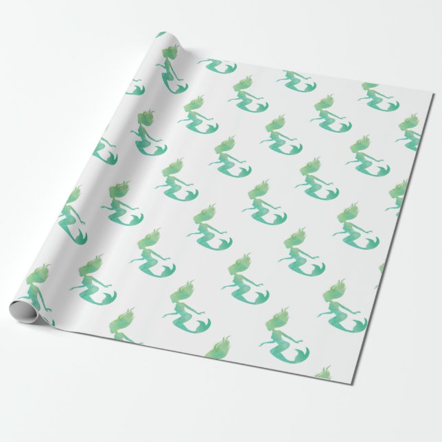 Mermaid watercolor wrapping paper (Unrolled)