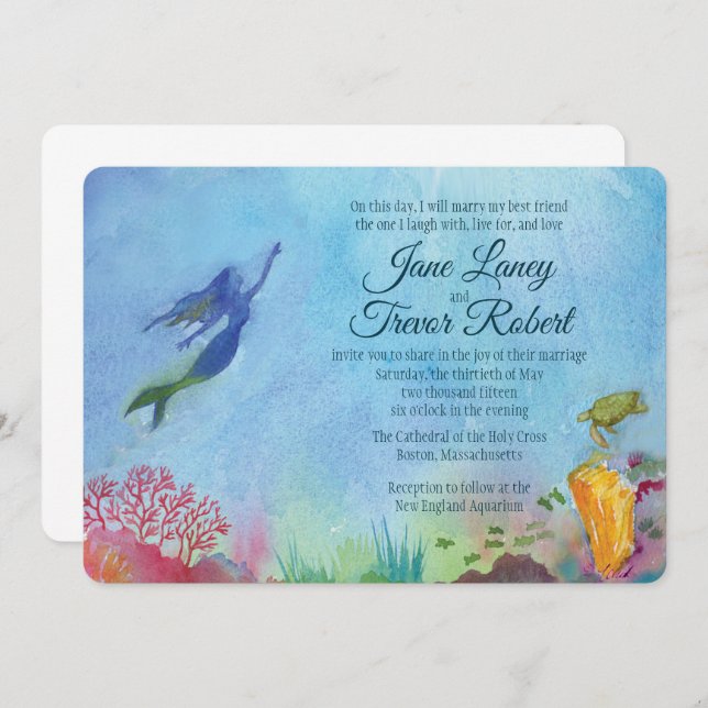 Mermaid Wedding Invitations (Front/Back)